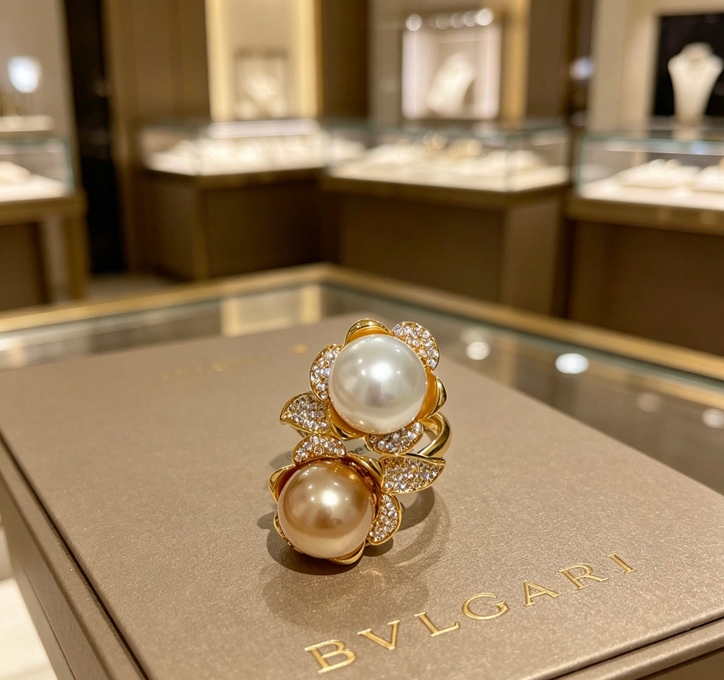 Geometric Emblem Statement Ring in Gold-Tone – Gold Detail front product view
