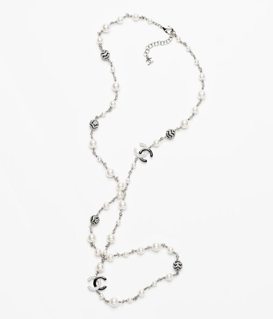 Double-C Emblem Pearl-Detail Pendant Necklace – Pearl Detail – Design 016 main product view